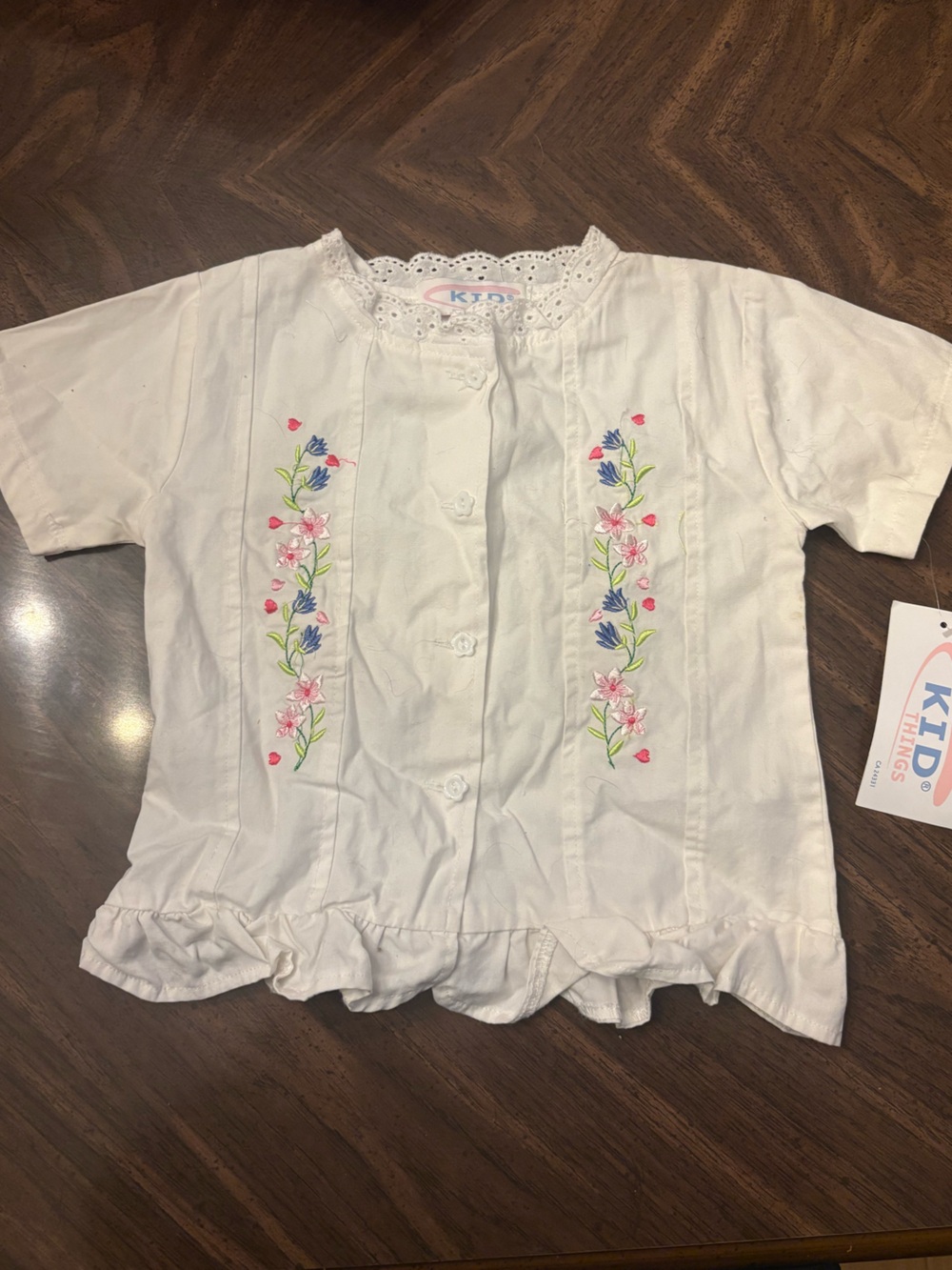 Y2K White Embroidered Girls' Short Sleeve Top NWT